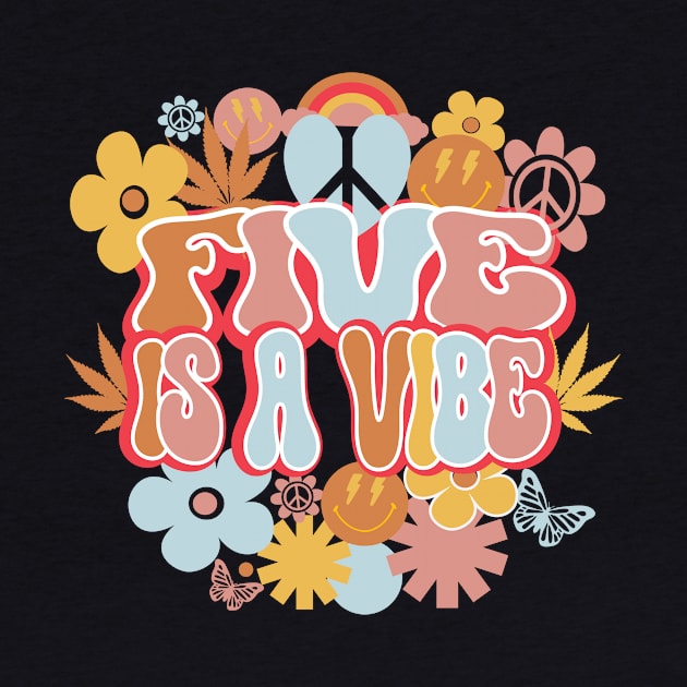 5th Birthday Retro Groovy Shirt, Five is a Vibe 5 Year Old Birthday by mcoshop